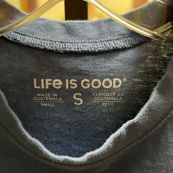 If Life Is Good Navy Blue Short Sleeve Tee with Bicycle Graphic “Ride On” #172 - Picture 3 of 5